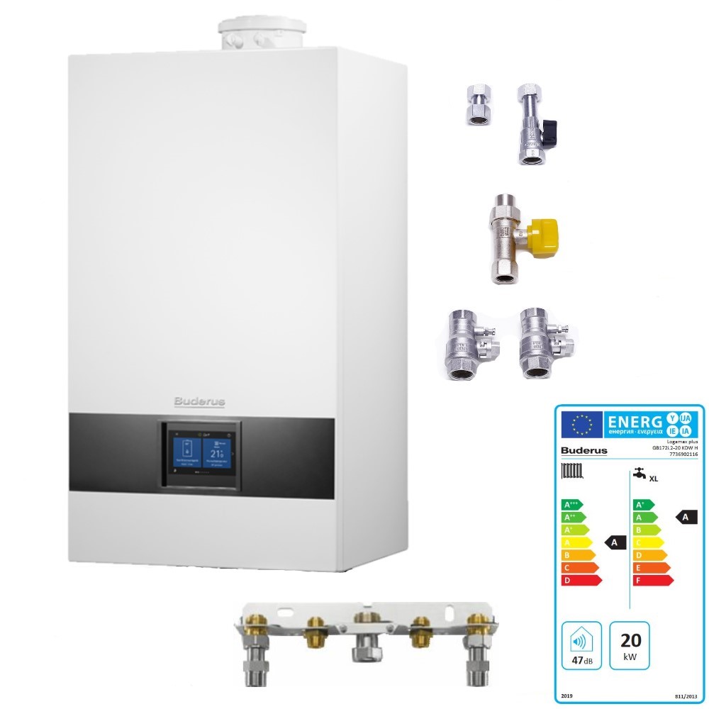 Buderus Gas Brennwert Kombigerät Logamax plus GB172i.2-20 KDW BC400 Paket W25
