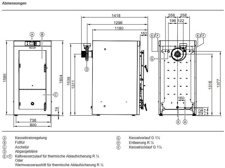 Viessmann Holzvergaser Vitoligno 200-S 30 kW Scheitzholz mit Partikelabscheider