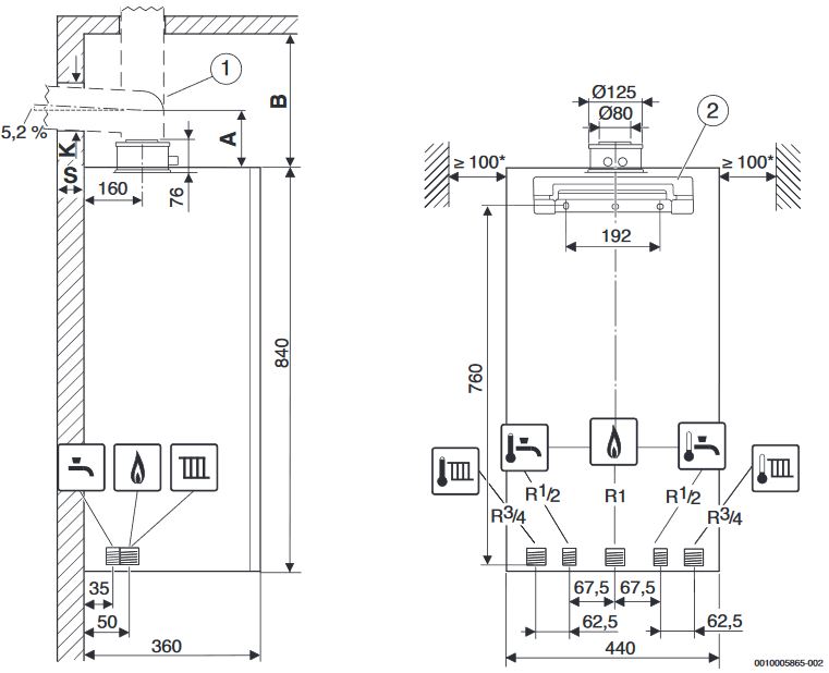Buderus Gas Brennwertgerät Logamax plus GB 182i.2 45 KW H Heiztherme Heizung