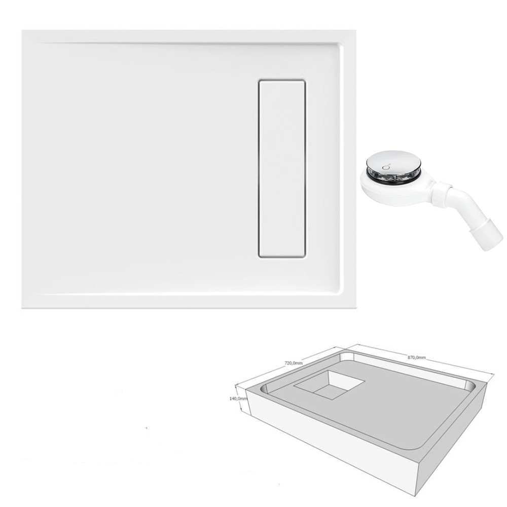 Acryl Duschwanne Lyon 90 x 75 cm Duschtasse Duschbecken Wannenträger Ablauf