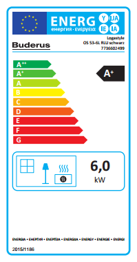 Buderus Kaminofen Logastyle Pulsus 6 kW schwarz Kamin Heizung Speicherstein