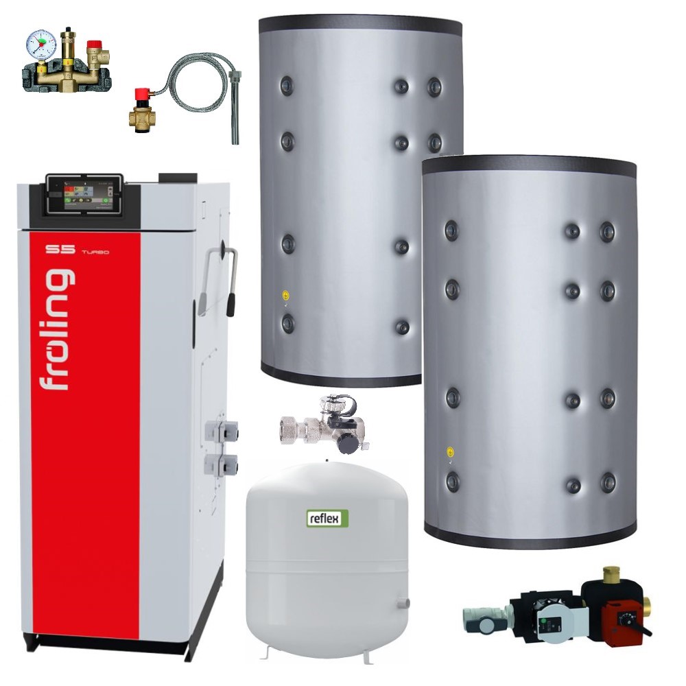 Paket Fröling Scheitholzkessel S4 Turbo 22 F Pufferspeicher 2x 749 Liter Zubehör