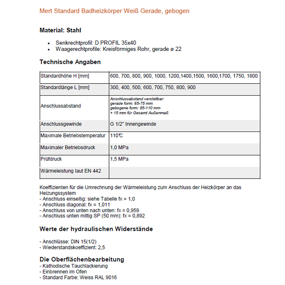 MERT Badheizkörper weiss gebogen Heizkörper Bad Handtuchtrockner