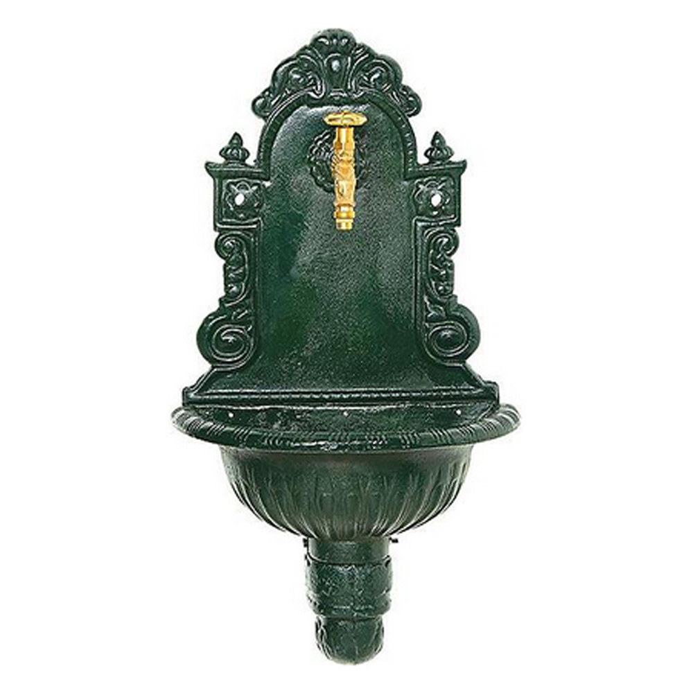 Wandbrunnen aus Graugus grün mit Messing-Nostalgieventil
