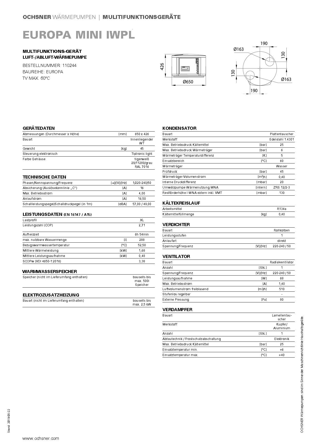OCHSNER Europa Mini IWPL Warmwasser-Wärmepumpe Trinkwasserwärmepumpe Abluft OCHSNER Europa Mini IWPL Warmwasser-Wärmepumpe Trinkwasserwärmepumpe Abluft