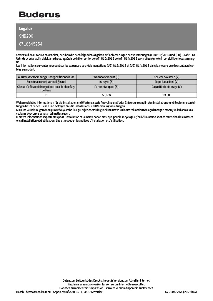 Buderus Logalux SNB200 Speicher Warmwasserspeicher Trinkwasserspeicher