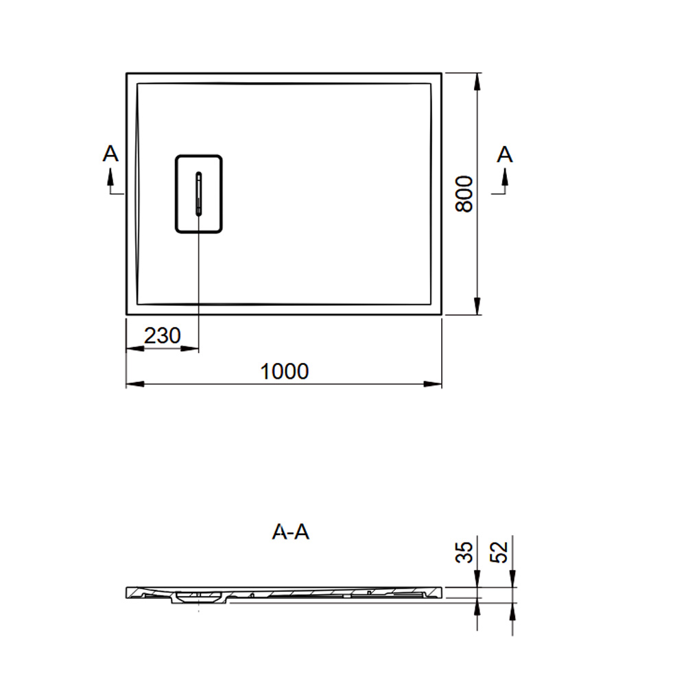 Mineralguss Duschwanne Lendou 1000 x 800 x 35 mm mit Holzstruktur weiss matt