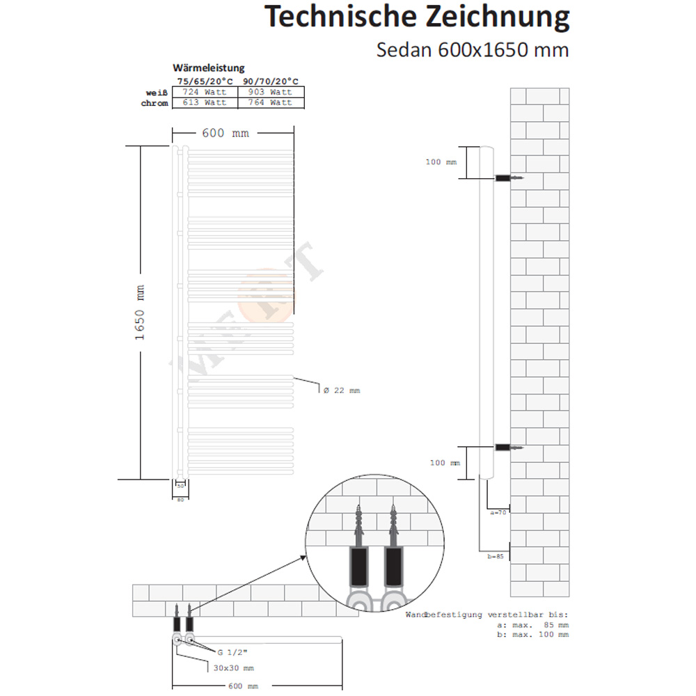 Design Badheizkörper Sedan in weiss oder chrom - Handtuchhalter Heizkörper