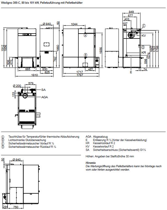 Viessmann Pelletkessel Vitoligno 300-C 80 kW Ecotronic Einschub hinten Pellets