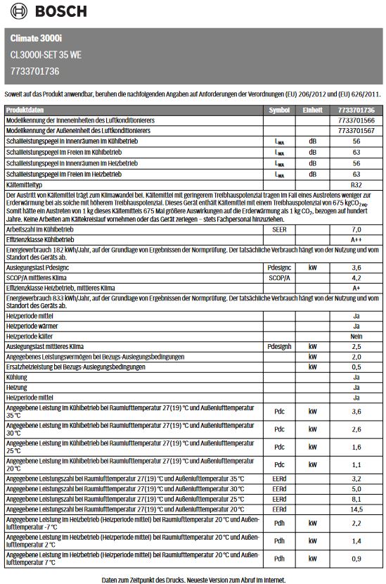 Bosch Single Split Klimagerät CL3000i-Set 35 WE 3,5 kW Klimaanlage