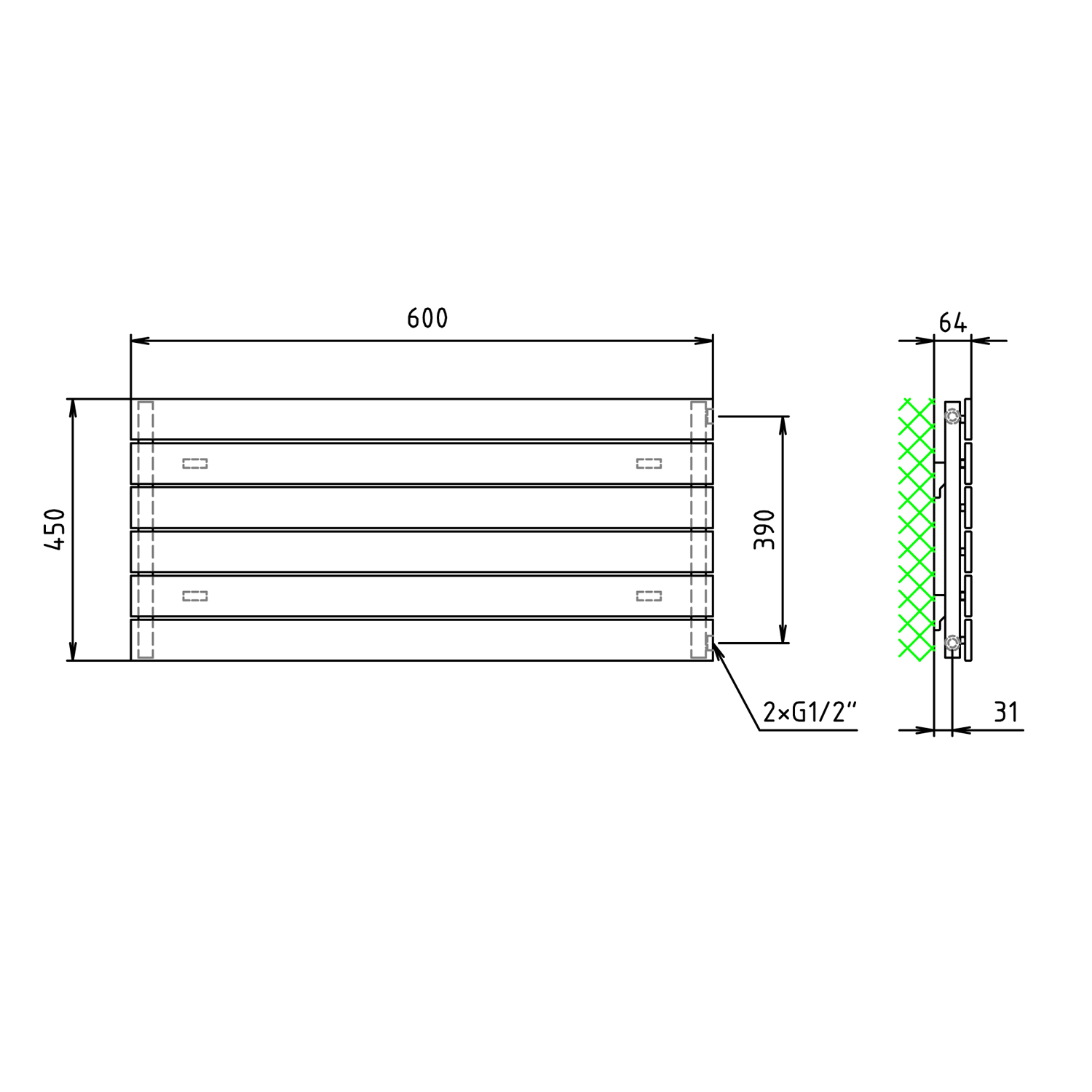Design Paneelheizkörper horizontal H 298 mm x B 1800 mm Design Paneelheizkörper horizontal H 298 mm x B 1800 mm