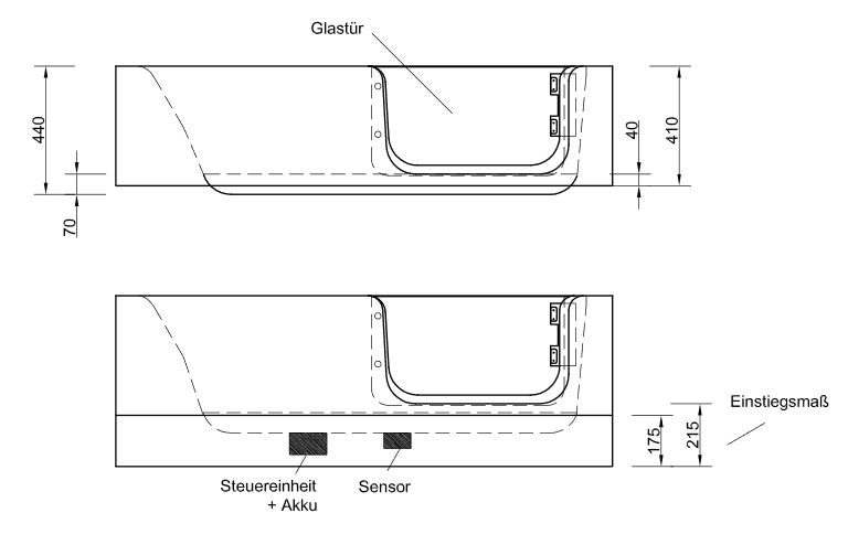Acryl Kombiwanne Pazifik mit Tür 170 cm re Badewanne Glastür Schürze Fußgestell