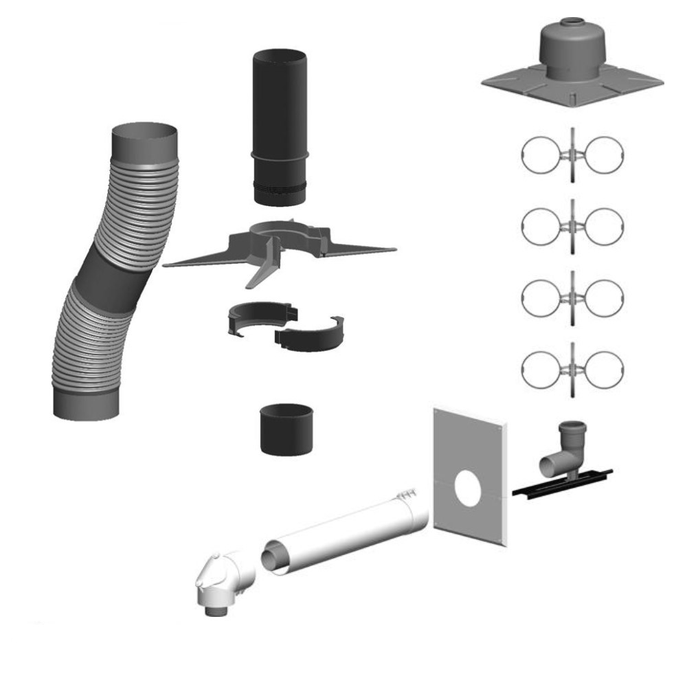 Atec Abgassystem Schacht flexibles Abgasrohr DN 60 12,5 m Grundpaket Montageset