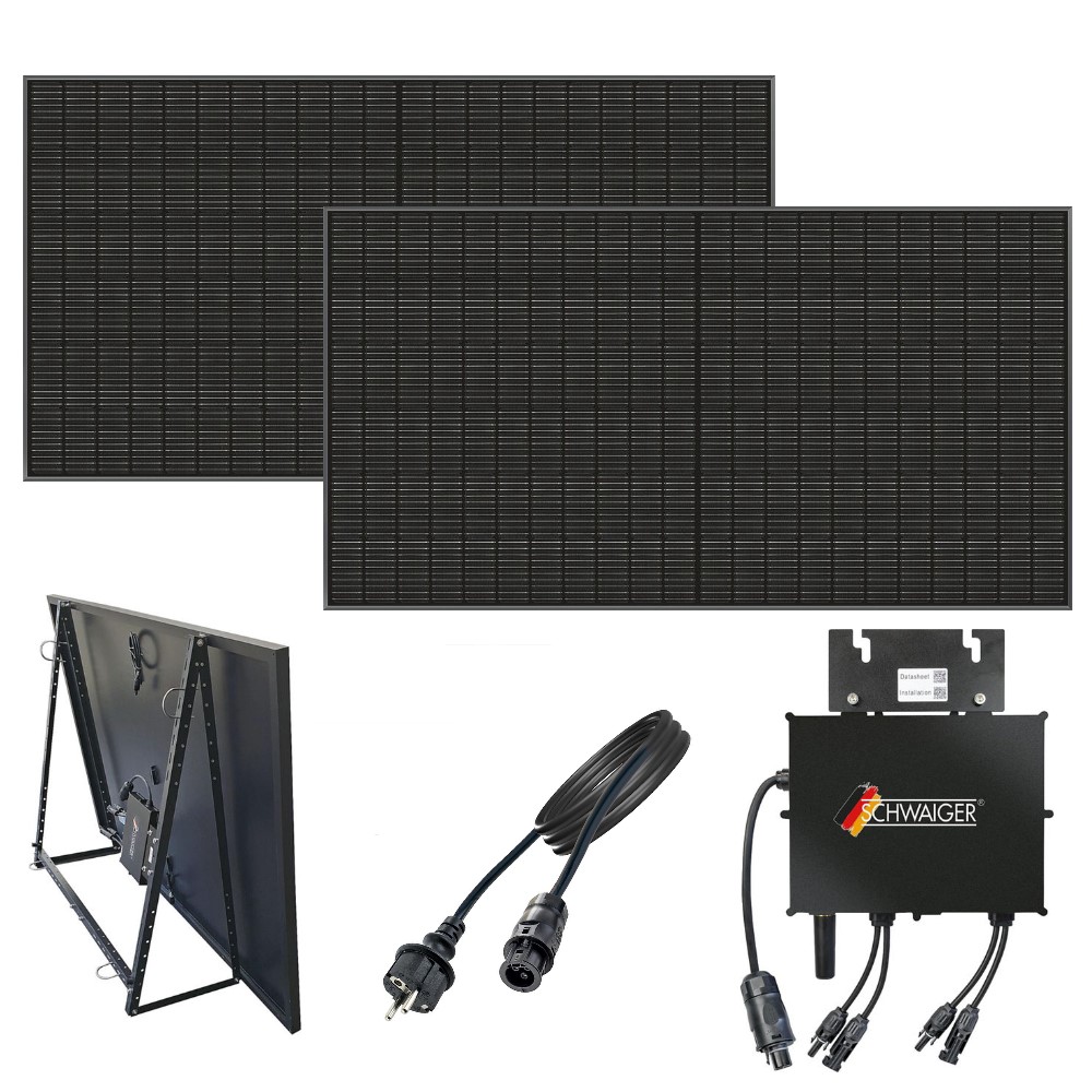 Balkonkraftwerk 800 Watt 2x PV Modul Mikrowechselrichter Full Black Halterung SOKW8650