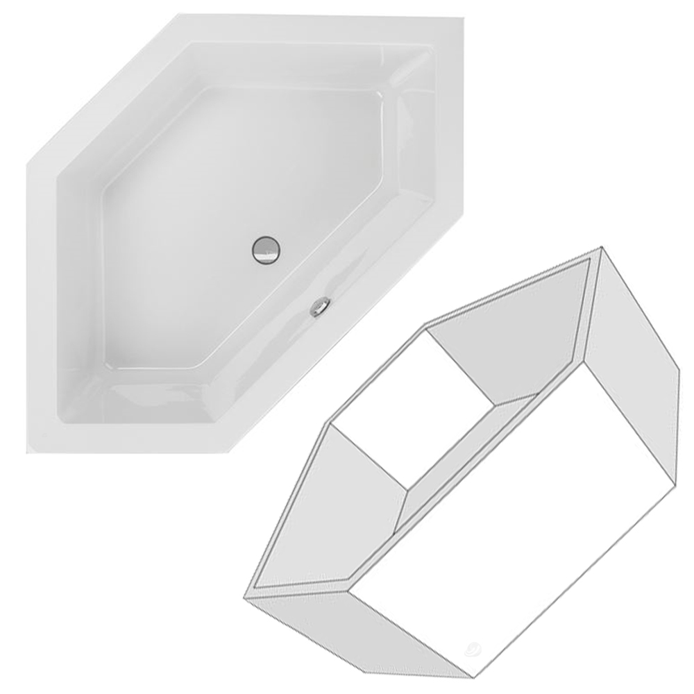 Acryl Eckwanne Lupor 145 x 145 x 50 cm Badewanne weiß mit Styroporträger