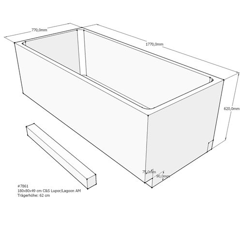 Acryl Badewanne Lupor 180 x 80 cm weiß Wanne Styropor Wannenträger rechteck