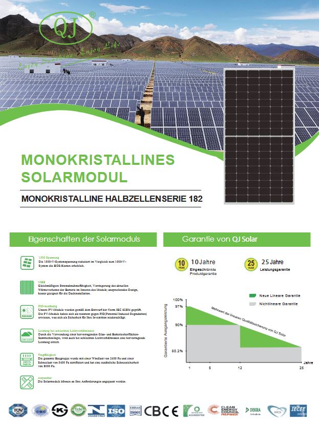 QJ PV Modul 550 W silber Glas-Folie Monokristallin Photovoltaik Modul Monofazial