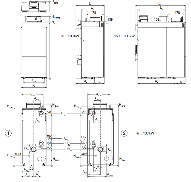 Buderus Logaplus Paket K501 KB372-250KW rechts Gas Brennwertkessel Wärmetauscher