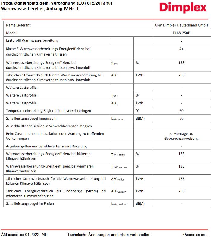 Dimplex Warmwasser Wärmepumpe 250 Liter DHW 250P Brauchwasserwärmepumpe