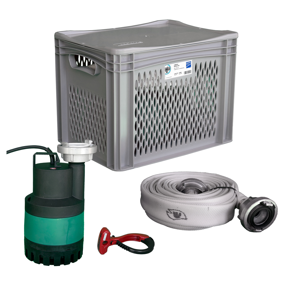 COMFORT Flutbox "Rescue-Box" mit Deckel Tauchmotorpumpe und Zubehör