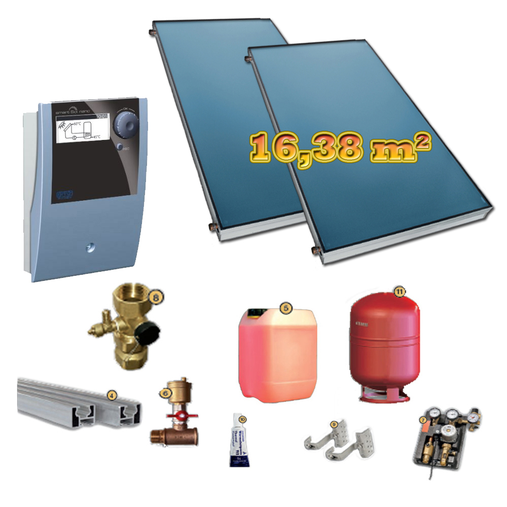 TWL Solaranlage FK200-7 Flachkollektorset 16,38 m² Solarpaket Komplett Heizung
