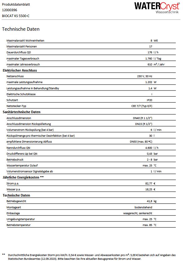 Watercryst BIOCAT KS 5500-C Kalkschutzanlage Katalysator Technologie 12000396