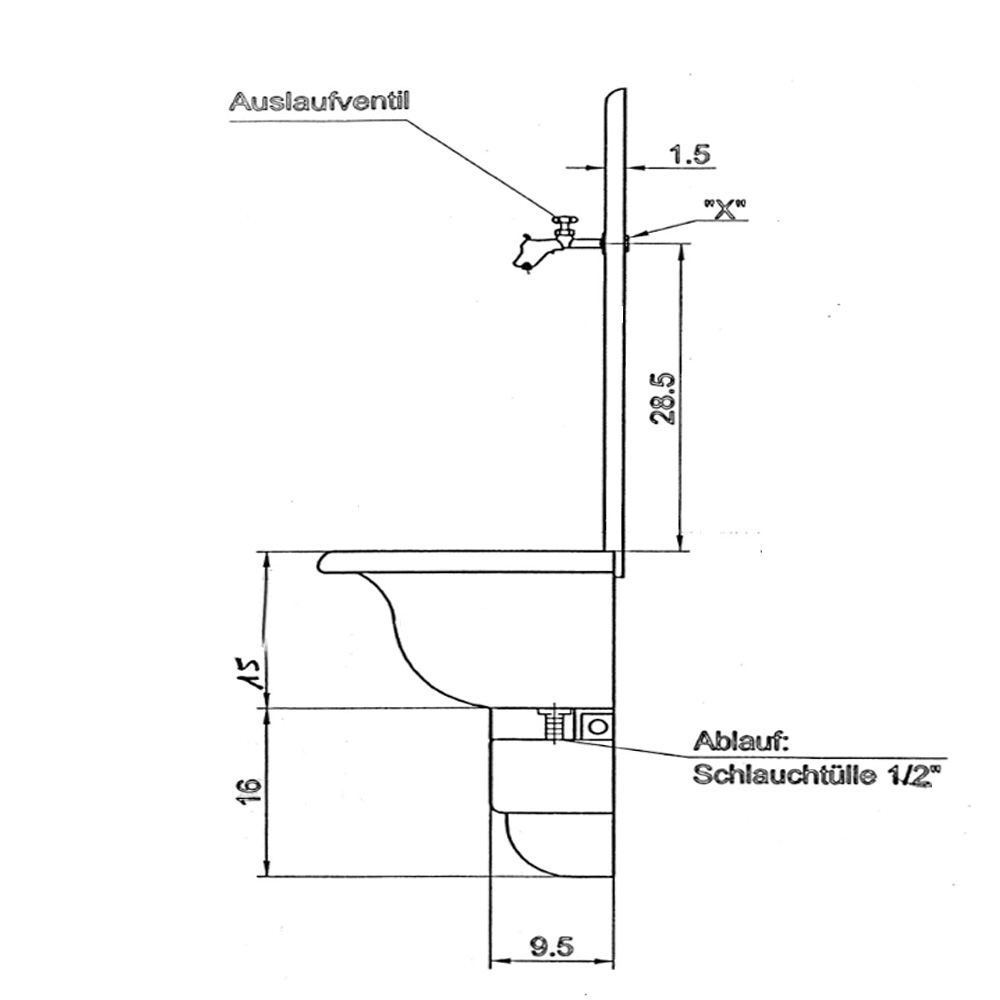 Wandbrunnen aus Graugus grün mit Messing-Nostalgieventil