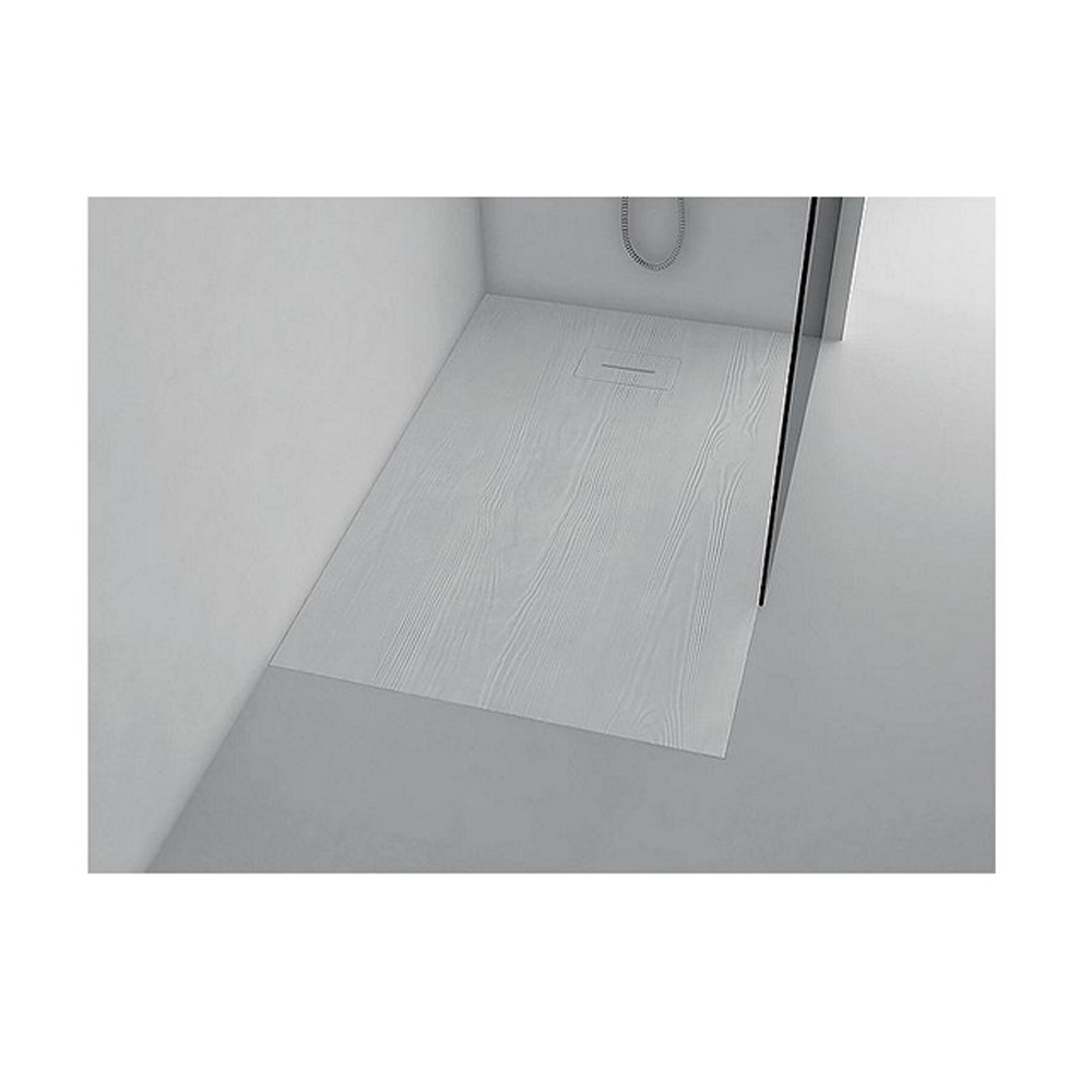 Mineralguss Duschwanne Lendou 1000 x 800 x 35 mm mit Holzstruktur weiss matt