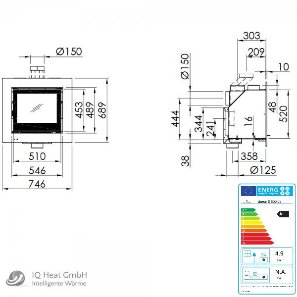 Spartherm standard Kaminkassette Linear S 600 4,9 kW Blendrahmen 60 mm