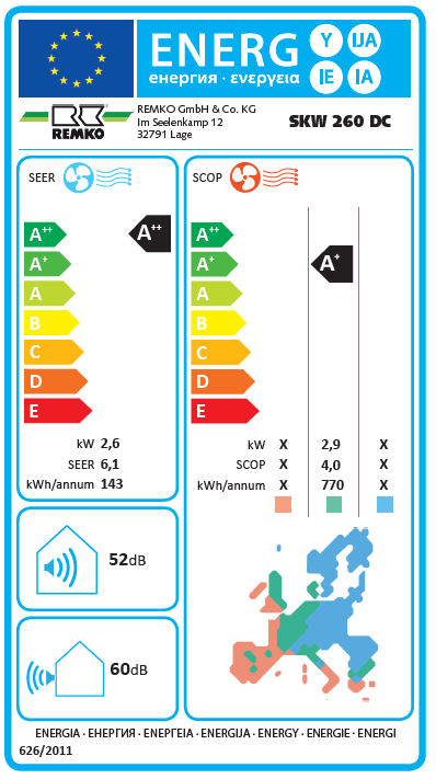 Remko Raumklimagerät SKW 261 DC Klimaanlage Inverter Wandgerät Split 2,6 kW