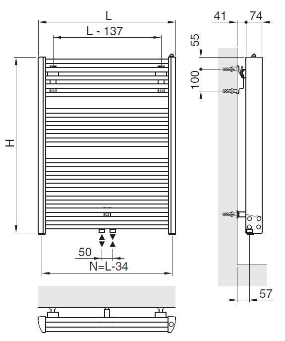 Arbonia Duolino Badheizkörper DLN2M 1188 mm x 634 mm MA 50 mm