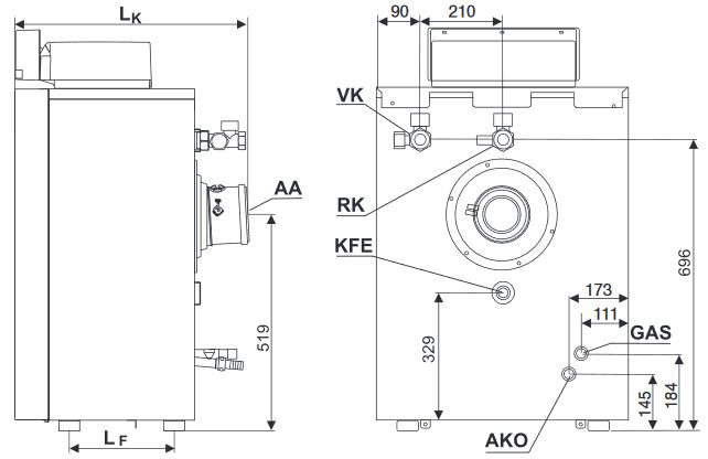Buderus Logano plus GB212 15 kW Speicher SU160 GA-K Abgas 10 m K61