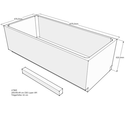 Acryl Badewanne Lupor 200 x 90 cm weiß Wanne Styropor Wannenträger rechteck