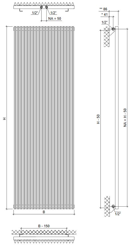 Corpotherma Röhrenradiator Aurora vertikal anthrazit 1800 x 450 x 62 mm