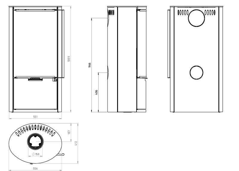 Kaminofen Ember E14 VG 6,0 kW Stahl schwarz 30010057 Kamin Holzofen