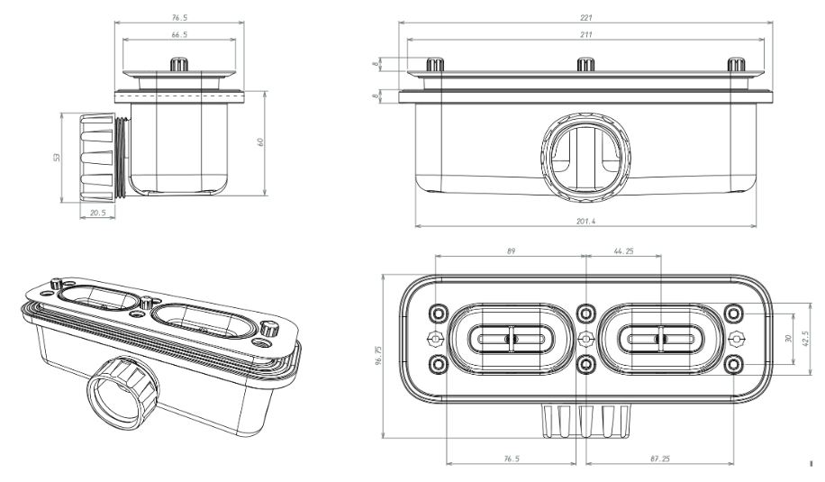 Mineralguss Rechteck Duschwanne Slatestone Cover E 160 x 80 cm anthrazit Ablauf