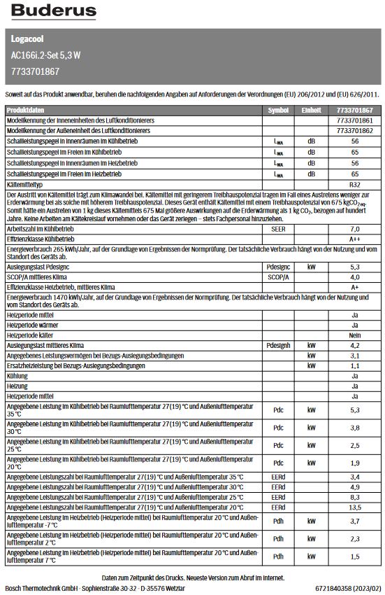Buderus Klimaanlage Logacool AC166i.2 Set 5,3 kW Singlesplit Klimagerät