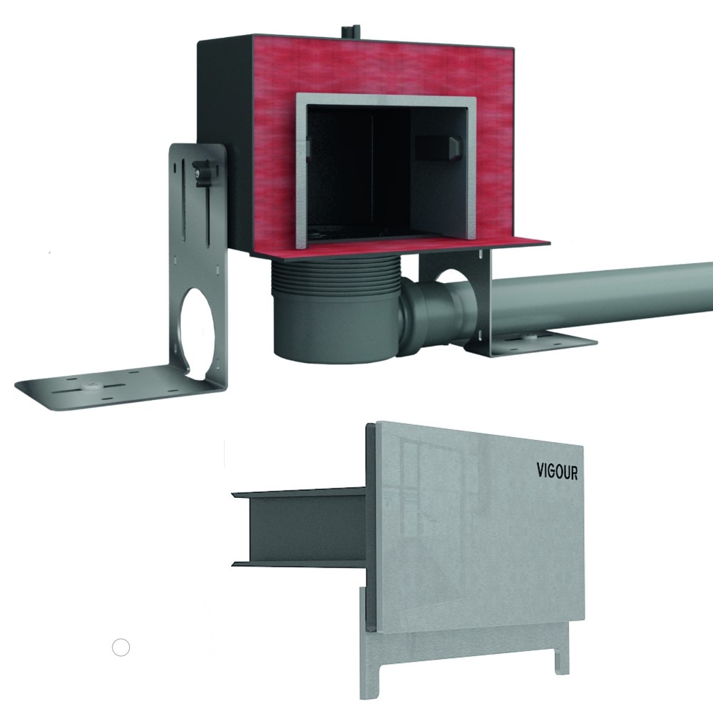 Wand Duschablauf Set VIS f.Wand- o.Bodenmontage m.Rahmen edelstahl matt