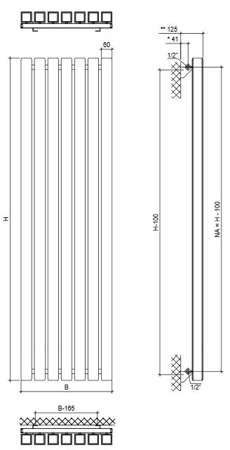 Design Röhrenradiator vertikal Dupo Vierkant Röhrenheizkörper Heizwand Heizung