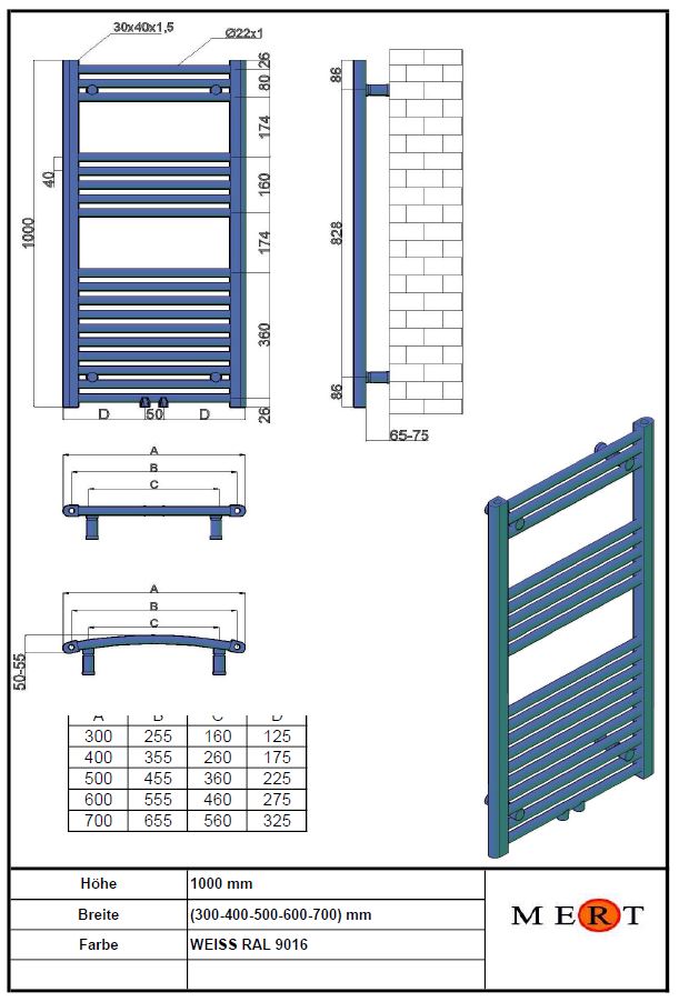 Badheizkörper Standard weiss 1-40x100-M