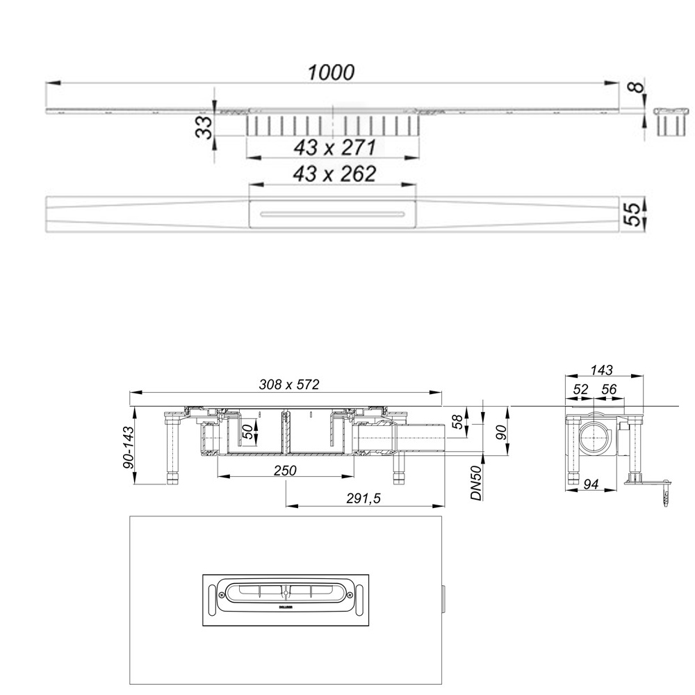 Sanibel 4001 A17 Design Duschrinne Edelstahlabdeckung Bodenablauf Abdichtung