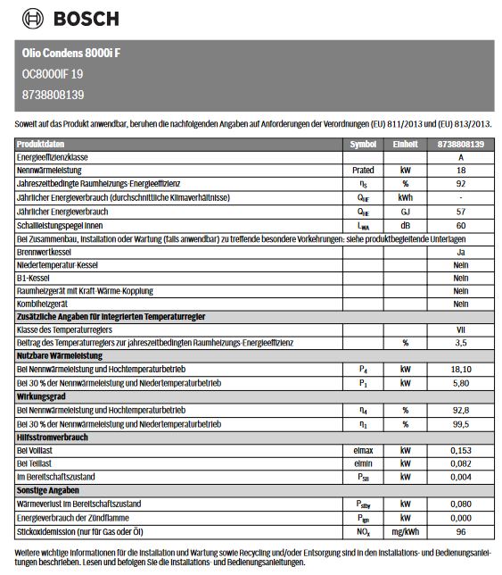 Bosch Öl Brennwertkessel Olio Condens OC8800iF 19 kW Heizöl EL bodenstehend