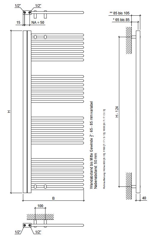 Corpotherma Badheizkörper Janus Chrom 1600 x 600 x 40 mm Designheizkörper