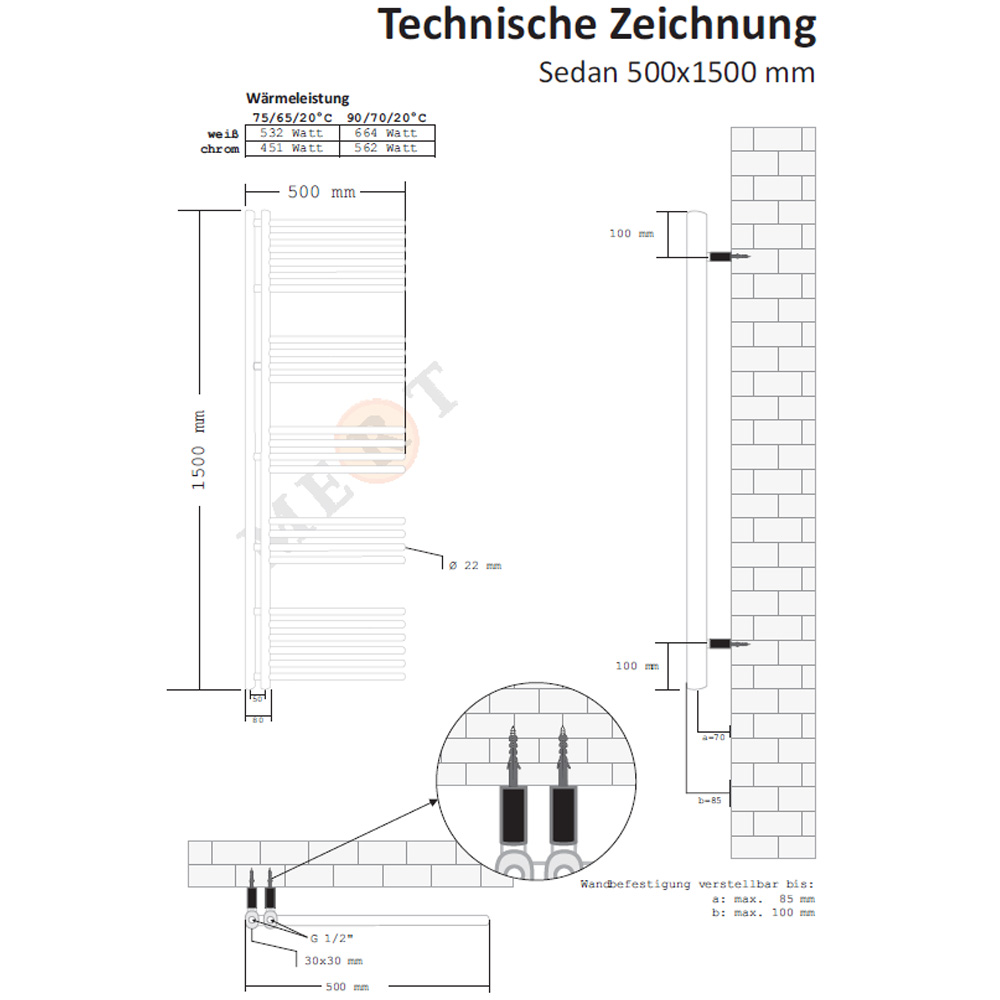 Design Badheizkörper Sedan in weiss oder chrom - Handtuchhalter Heizkörper